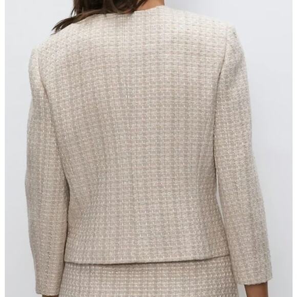 Babaton Size 8 Neutral Beige Little Tweed Cropped Button-Up 3/4 Sleeve Jacket - Picture 2 of 11